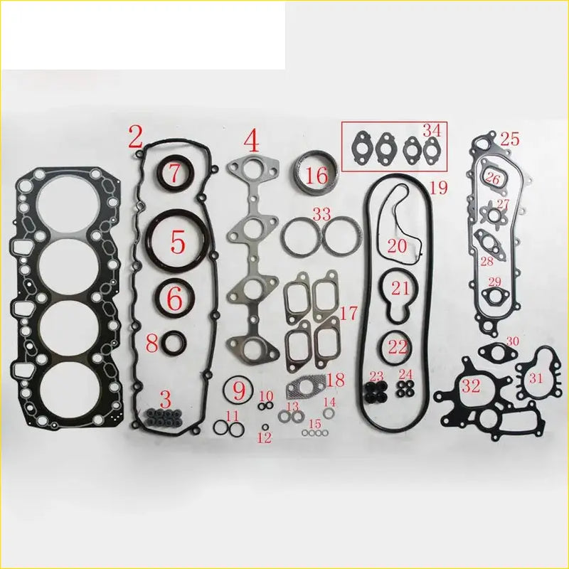 Black rubber gasket set with metallic parts for engine assembly for toyota landcruiser hilux 3.0 1kz te