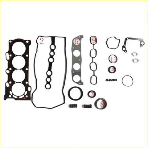 Black rubber gasket set with metallic parts and numbered pieces for toyota rav4 corolla avensis mr2 matrix 1zzfe engine