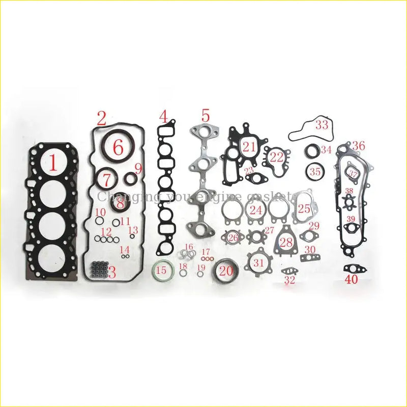 Black rubber gasket set with metal components for engine overhaul in gasket pro 2kd-ftv toyota hiace hilux dyna 2.5 metal full set