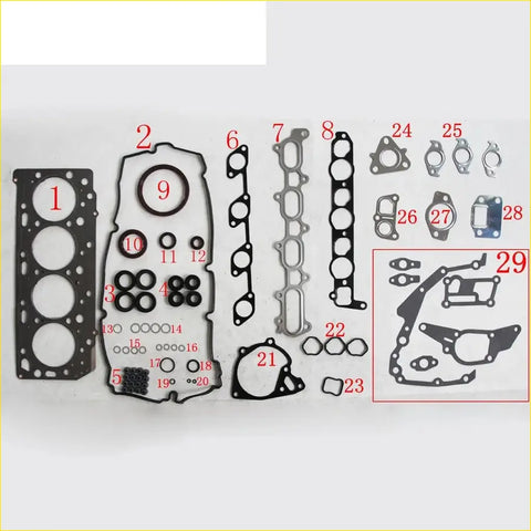 Black rubber gasket set with metallic parts and circular seals for mitsubishi l 200 2.5l di-d 4wd engine shim pro
