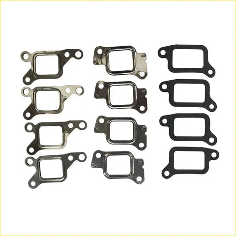 Set of metallic and black rubber automotive exhaust manifold gaskets with mounting holes for mitsubishi pajero ii 2.8td