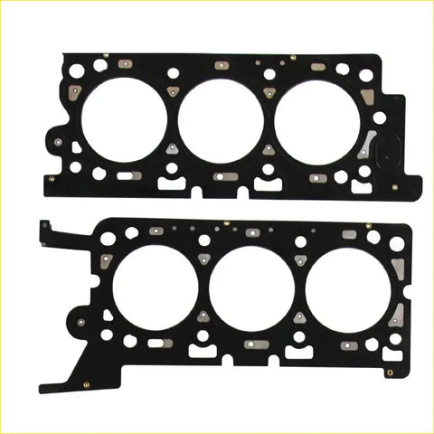 Black metal cylinder head gasket with three circular openings and fastener holes for mazda mpv kia ford maverick