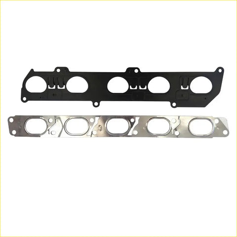 Black and silver engine intake manifold gaskets with circular openings and mounting holes for volvo s40 s80 models