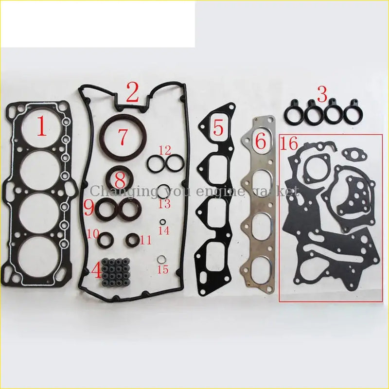 Black rubber gasket set with metal reinforcement plates and assorted seals for chrysler 2000 gtx turbo eagle talon coupe