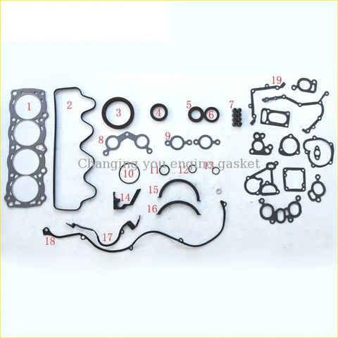 Black rubber gasket set with circular seals and curved pieces for nissan cherry sunny 1.5 1.6l by gasket pro