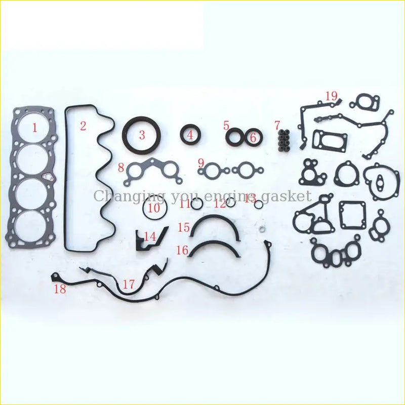 Black rubber gasket set with circular seals and curved pieces for nissan cherry sunny 1.5 1.6l by gasket pro
