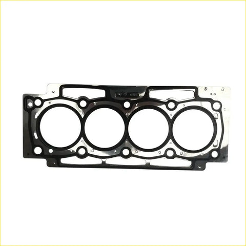 Black metal cylinder head gasket with four circular openings and mounting points for peugeot and citroen engines