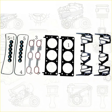 Black matte engine head gasket set with circular cutouts and bolt holes for buick skylark regal 3.1 l82 lw9