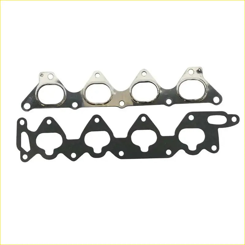 Two metallic exhaust manifold gaskets for chrysler vista 16v sohc and mitsubishi 4g93 with chrome and black rubber finish