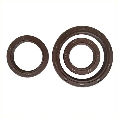 Brown rubber oil seals in two sizes for Daihatsu Sirion 1.0L crankshaft oil leak protection gasket pro