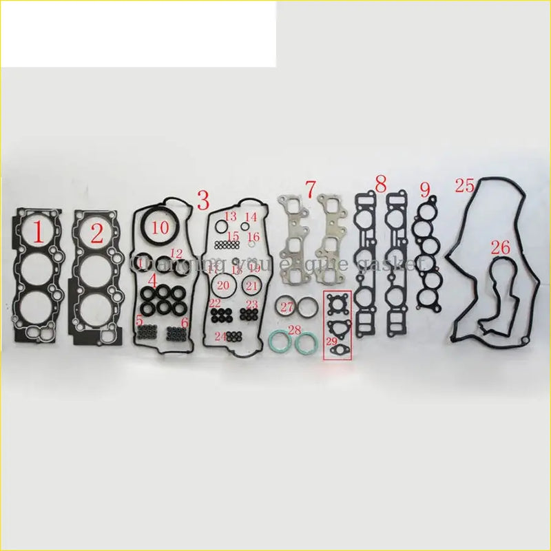 Black rubber gasket set with metallic and green o-rings for engine head assembly fits Lexus es 300 Toyota Camry 3vze