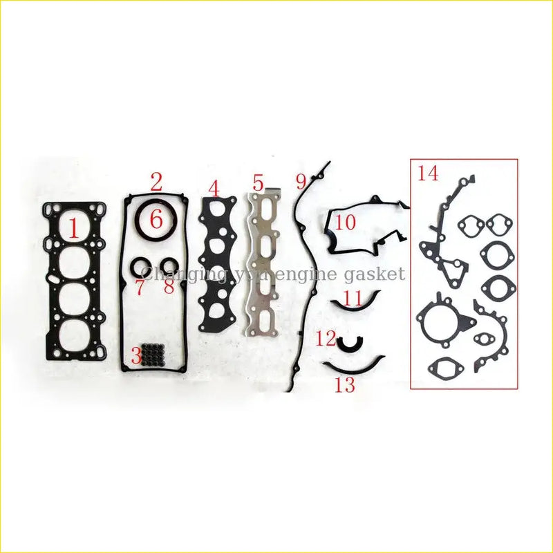 Black rubber engine gasket set with metallic parts and numbers for mazda 323 s iv bg1.3 16v b3 automotive repair
