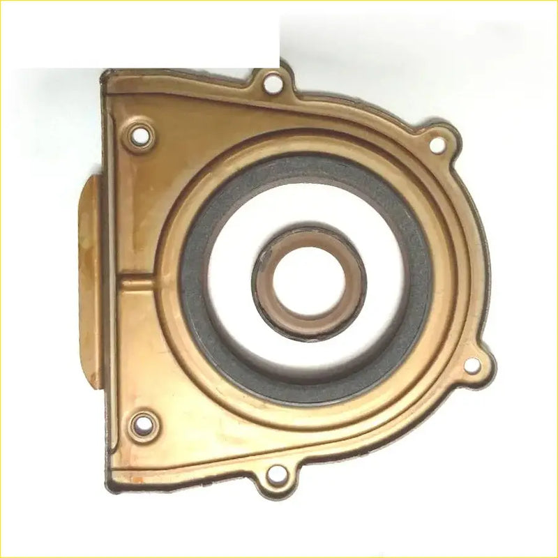 Gold-colored metal oil pan gasket with central rubber seal and mounting holes for mazda 6 mpv crankshaft oil seal