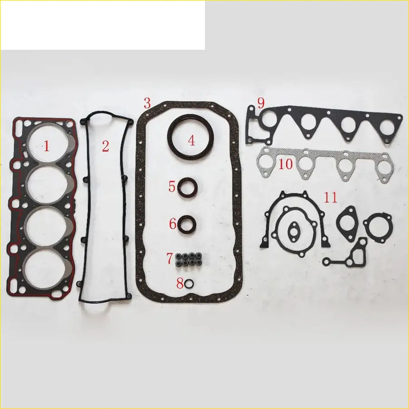 Black rubber gasket set with red and silver metallic accents for mazda e2000 b2200 rostca 626 capella 2.0l rf full set