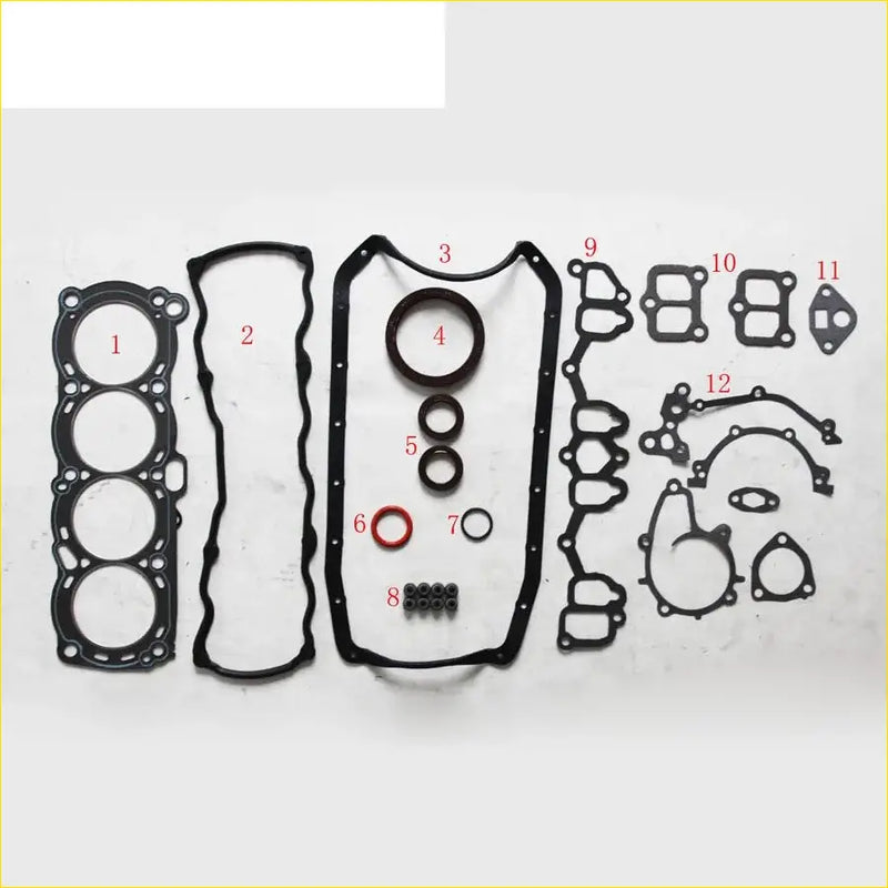 Black rubber gasket set with various shapes and sizes for nissan bluebird stanza laurel 2.0l ca20s engines