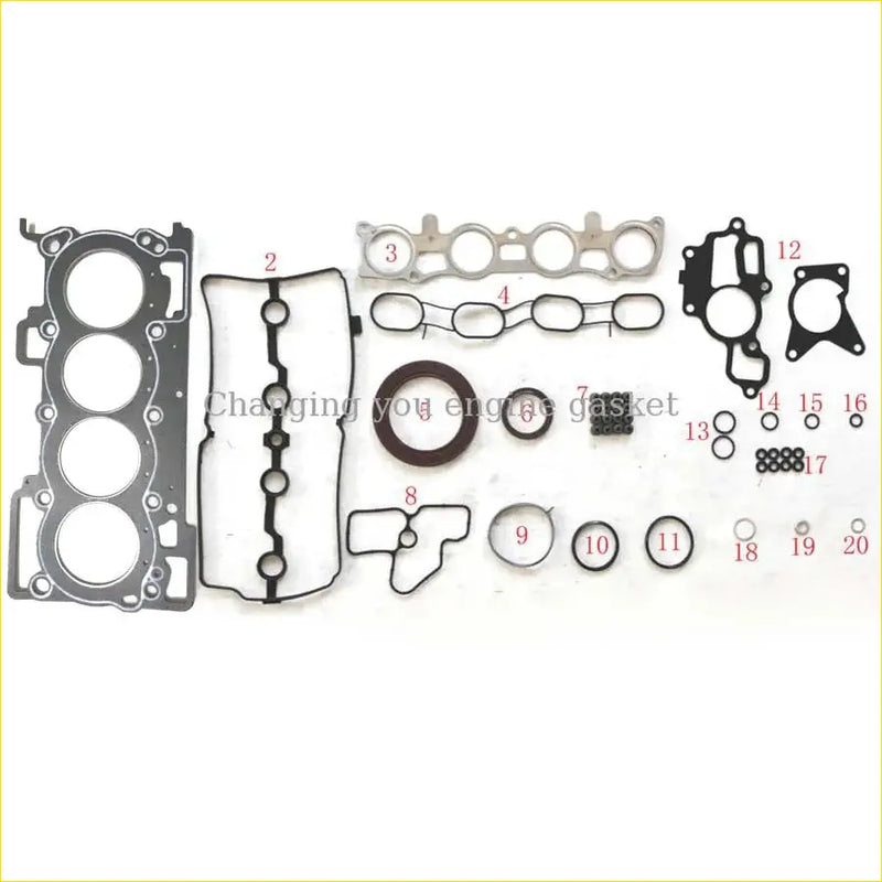 Black rubber engine gasket set with metallic parts and multiple seals for nissan livina tiida versa 1.8 mr18de