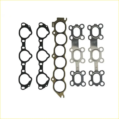 Set of black and metallic engine head gaskets with circular cutouts for nissan teana 35l 24v vq35de manifold