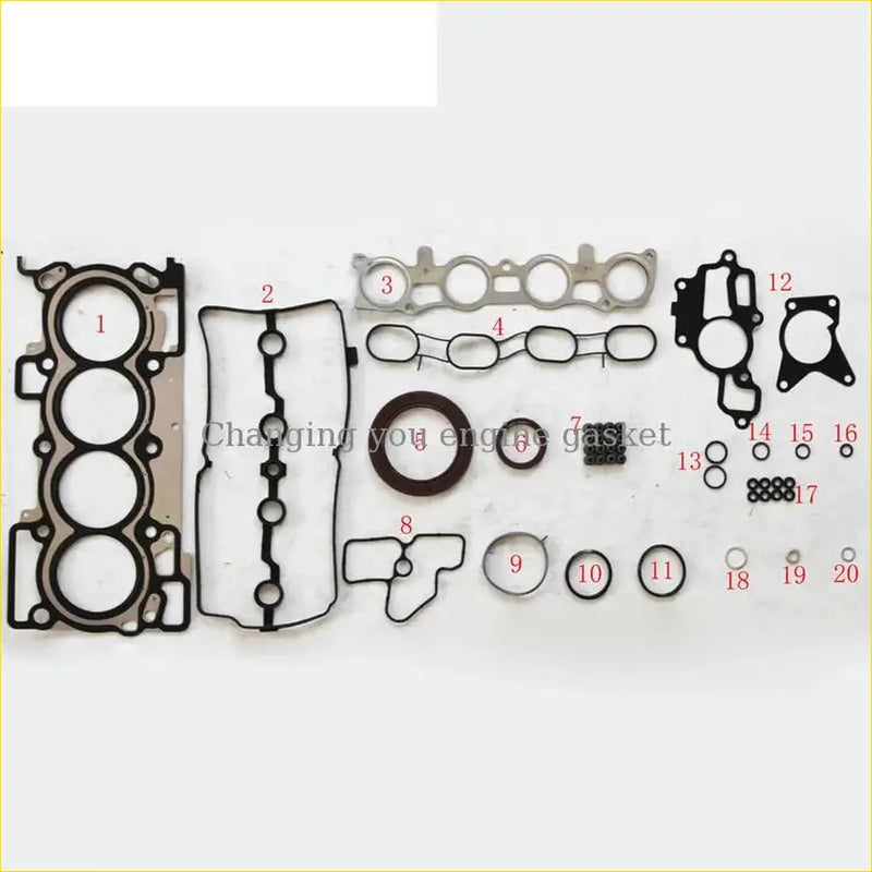 Black rubber engine gasket set with metal parts and various seals for nissan tiida versa 1.8 mr18de use a0101-en287