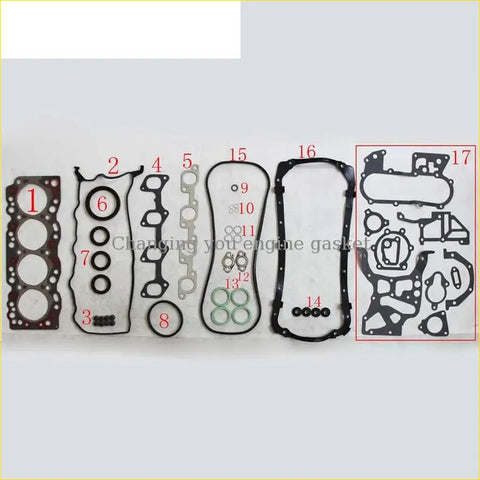 Black rubber engine gasket set with various shapes for automotive repair in gasket pro for toyota cressida hilux ii crown hiace 2.2l diesel