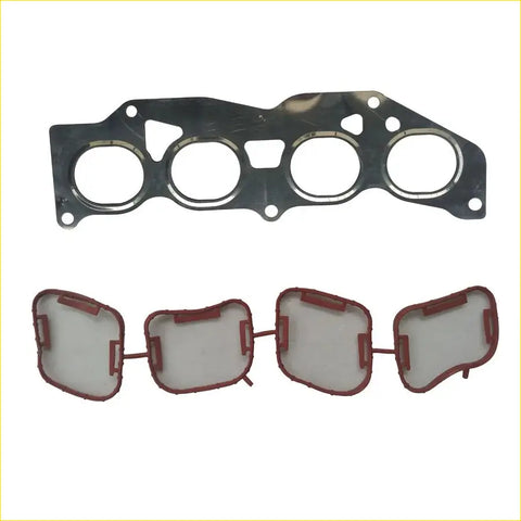 Metallic engine head gasket with four circular openings and red plastic air filter covers for toyota highlander camry zelas