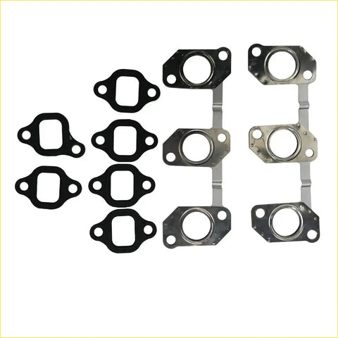 Set of six black rubber gaskets and three metallic exhaust manifold flanges for toyota landcruiser coaster diesel engine