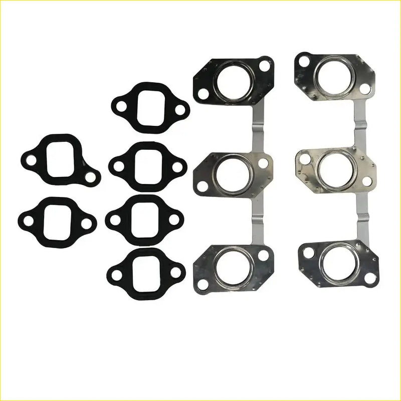 Set of six black rubber gaskets and three metallic exhaust manifold flanges for toyota landcruiser coaster diesel engine