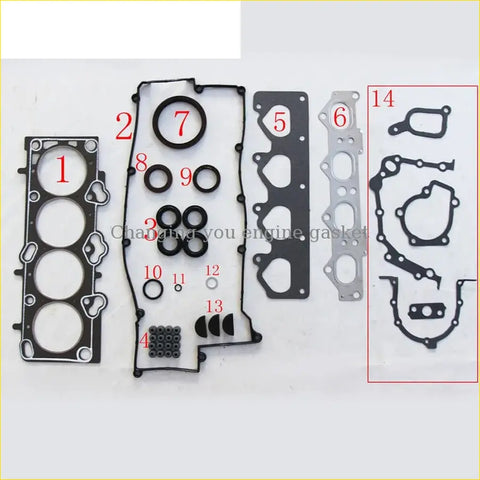 Black rubber engine gasket set with metallic parts and multiple circular seals for hyundai elantra 1.8l from gasket pro