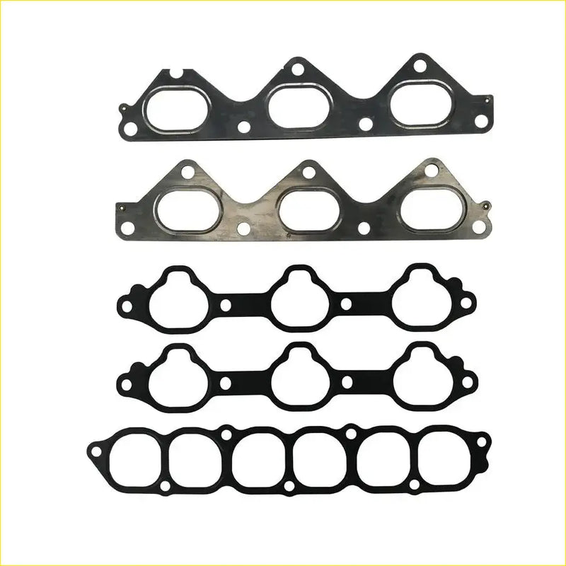 Set of five black and metallic gasket pro g6cu exhaust manifold gaskets with precise cutouts for hyundai terracan or kia opirus 35l