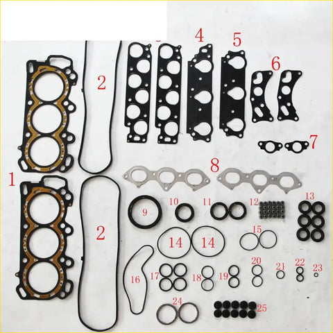 Black and gold metal engine head gasket set with various sizes and intake manifold gaskets for honda accord vi coupe