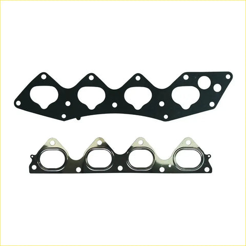 Black rubber gasket with four oval openings and silver metal flange for honda cr-v i 16v b20b intake manifold