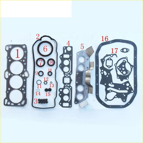 Black rubber gasket set with metal parts and numbered sections for Hyundai Colt Pick-Up Sonata Santamo 2.0L engine