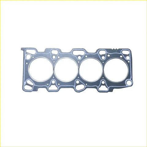 Metallic gray cylinder head gasket with four circular openings and reinforced frame for optima or hyundai santa fe sirius ii g4js
