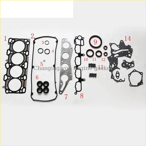 Black rubber engine gasket set with metallic parts and circular seals for Mitsubishi Galant Outlander Grandis 2.4L 4WD