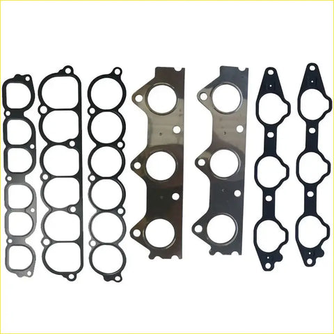 Set of black engine head gaskets with circular and rectangular cutouts for mitsubishi pajero iii 38 gdi manifold