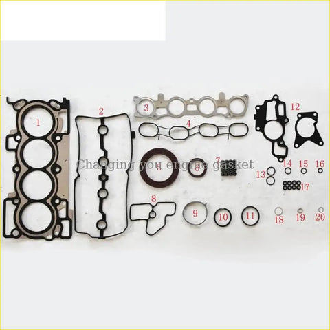 Black rubber engine gasket set with metallic parts in various sizes for nissan tiida livina grand versa 1.8l use