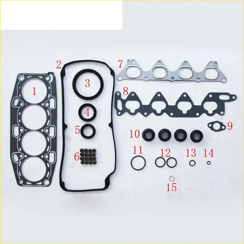Black rubber gasket set with metallic parts and various sized seals for proton persona wira lancer mitsubishi colt motor cars