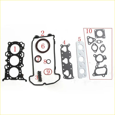 Black rubber gasket set with numbered seals and bolts for Suzuki Alto 0.7 and Wagon R+ 12V K6A full engine head set