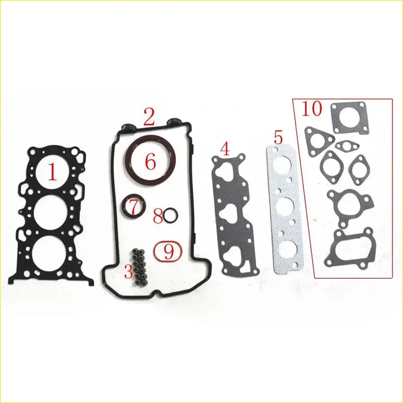 Black rubber gasket set with numbered seals and bolts for Suzuki Alto 0.7 and Wagon R+ 12V K6A full engine head set