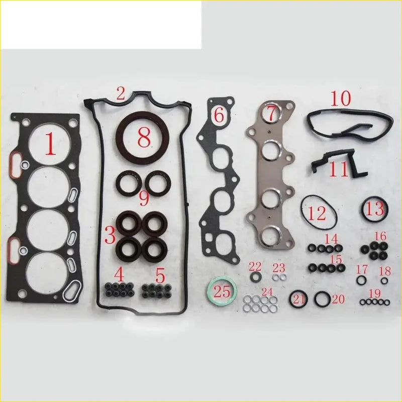 Black rubber gasket set with metal parts and seals for toyota corolla starlet corsa tercel 1.3l 1.4l 16v 4efe full set