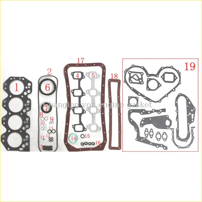 Black rubber engine gasket set with red border and numbered parts for toyota toy-ace landcruiser coaster dyna 3.0 b 2b