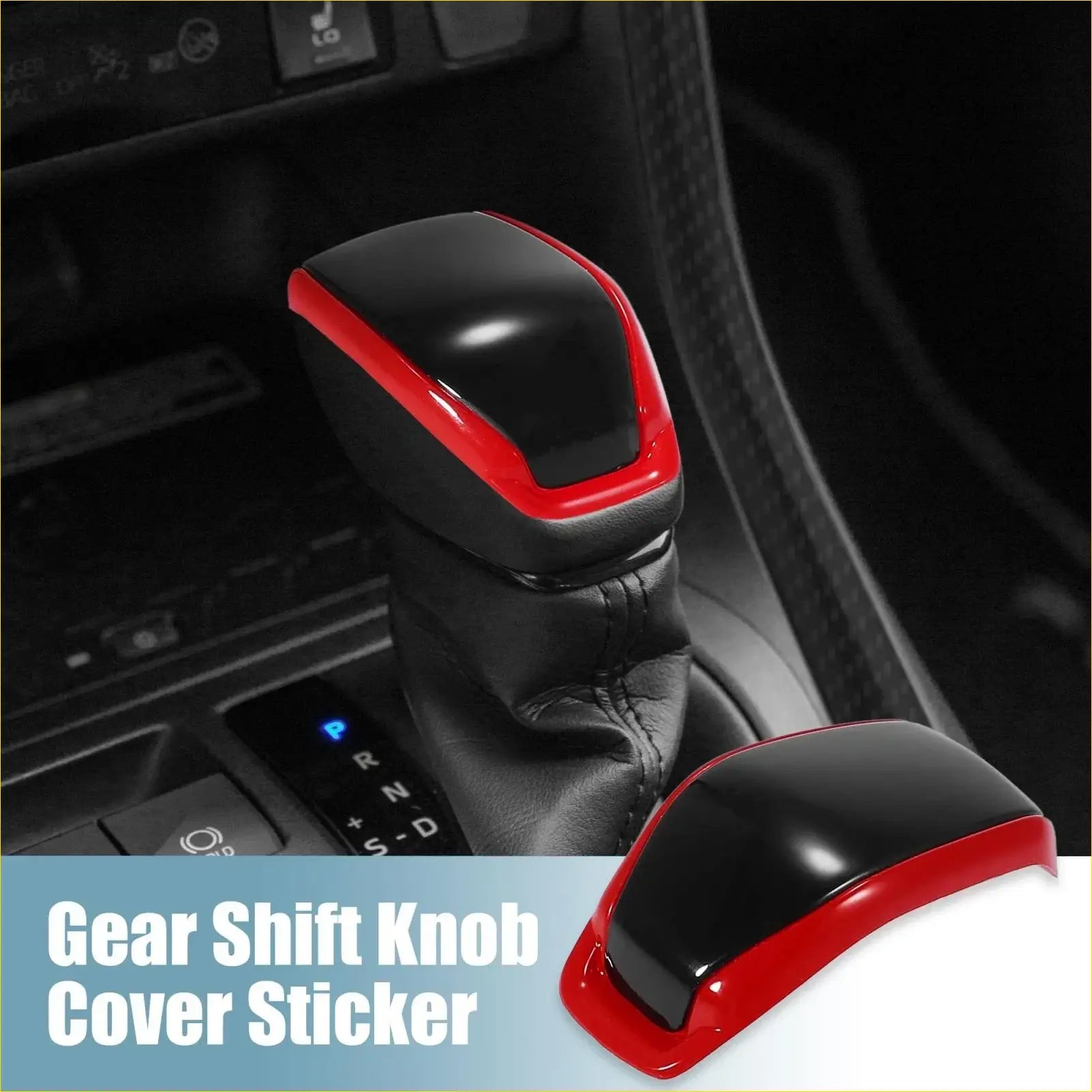 Black and red glossy gear shift knob cover sticker for Toyota RAV4 Highlander 2019-2021
