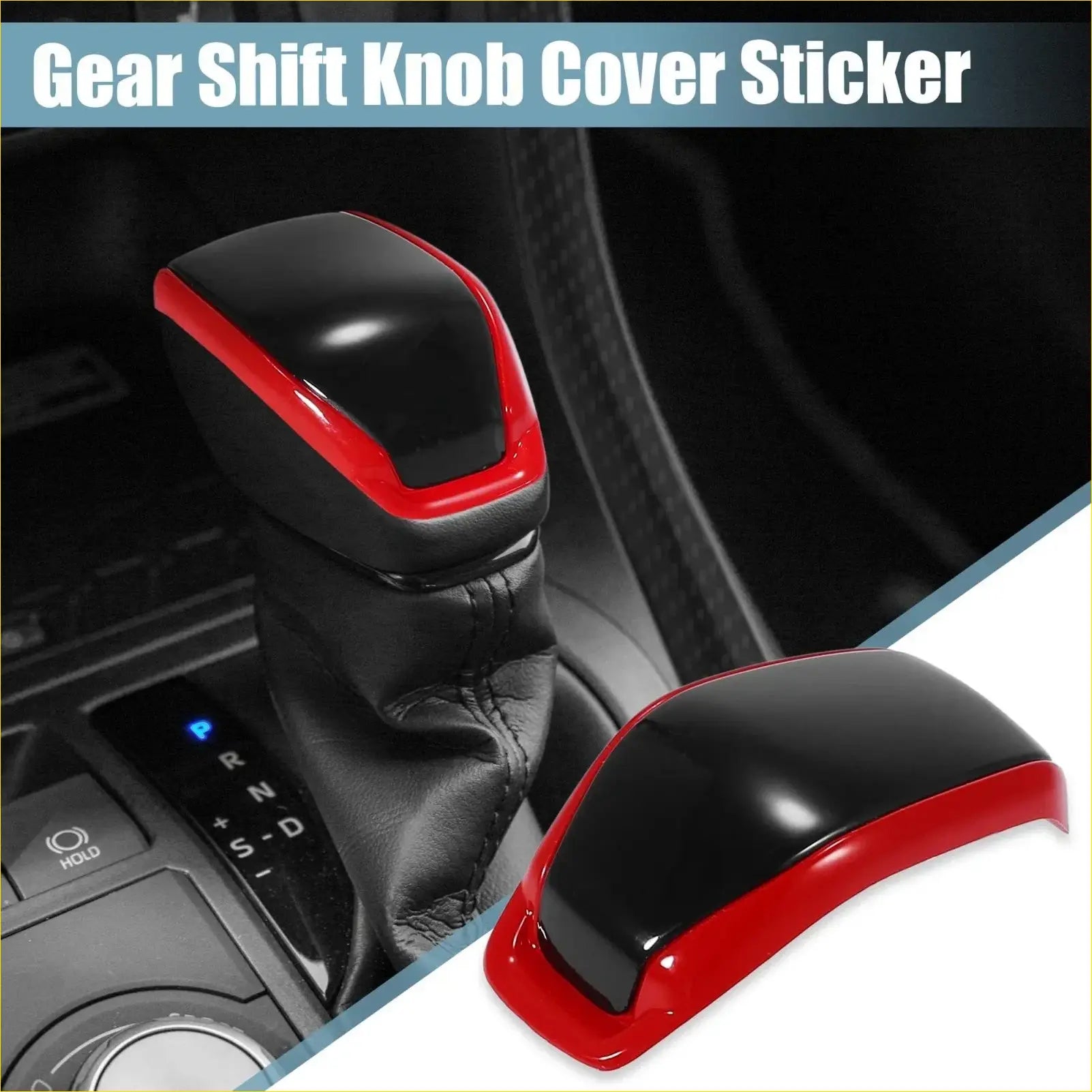 Black and red glossy gear shift knob cover sticker for Toyota RAV4 Highlander 2019-2021