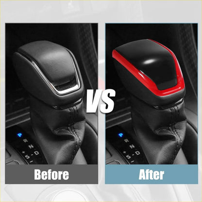 Black leather gear shift knob cover sticker with glossy red trim for Toyota RAV4 Highlander 2019-2021