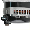 Silver and black automotive alternator with copper windings for ford truck f150 v8 5.0l 2011 to 2014 visible backside