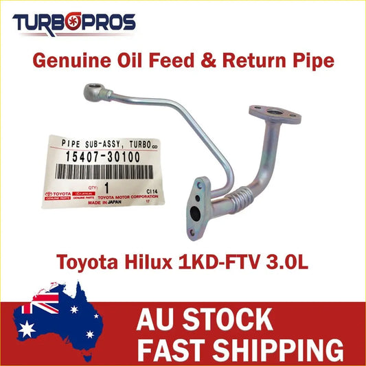 Silver metallic genuine turbo charger oil feed and return pipe with flexible corrugated section for toyota hilux 1kd-ftv 3.0l