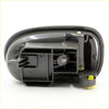 Back side of a black plastic gray lh door handle with yellow accents for mazda b series b2000 b2200 b2600