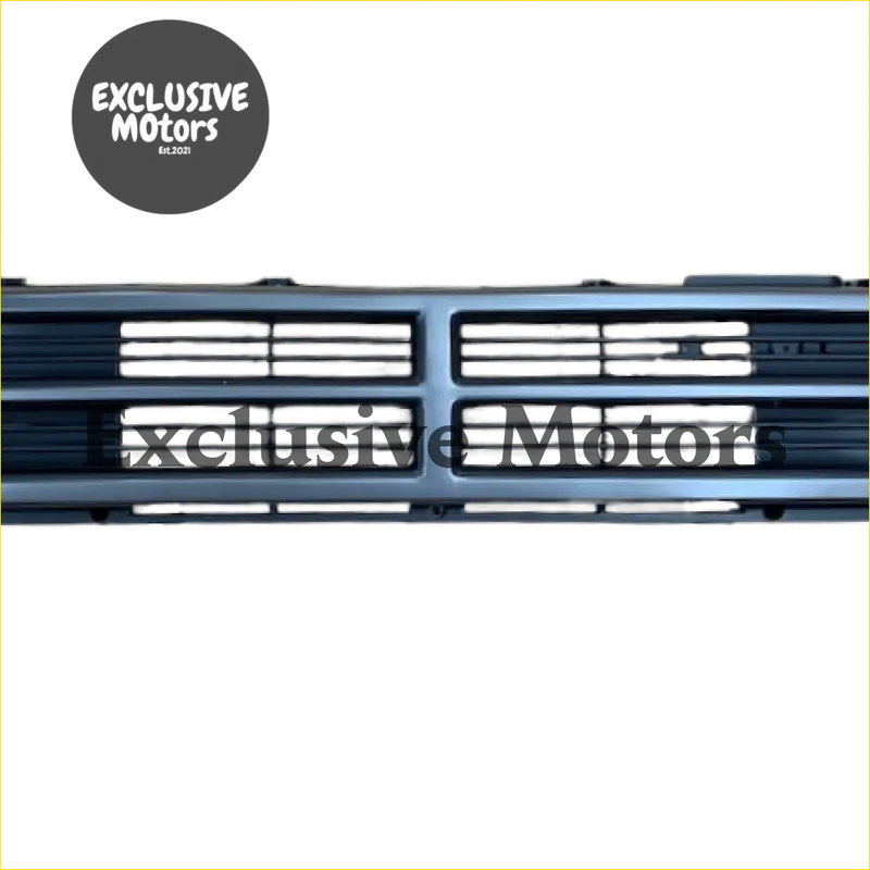 Blue metallic front grille with horizontal slats and exclusive motors branding for toyota hilux 1984-1988