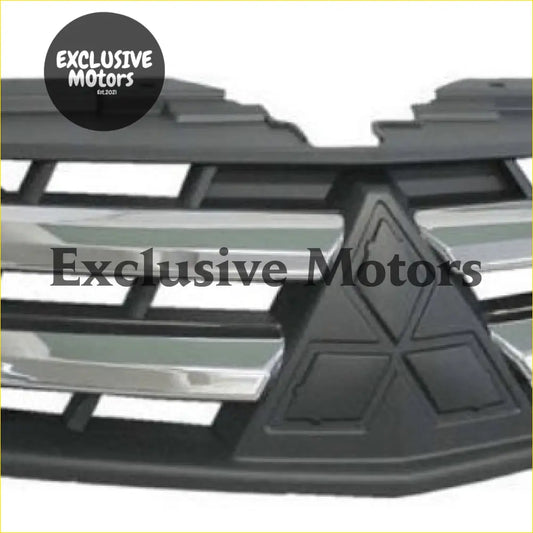 Black plastic front grille with chrome accents and mitsubishi logo for triton 2010-2014