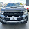 Gray metallic ford ranger with black metal grille and hood vents for px3 wildtrak 2018-2021 front view