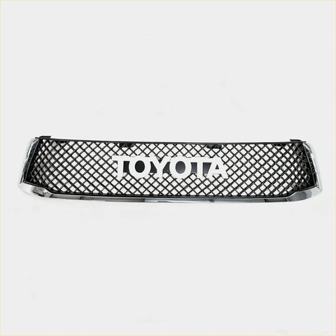 Chrome-finished grille for toyota hilux 2015-2020 with black diamond mesh and white toyota logo on front